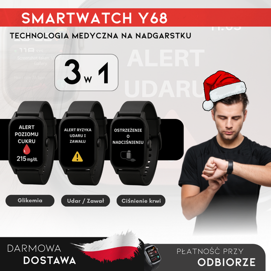 PROMOCJA ŚWIĄTECZNA | SmartWatch Y68 – Inteligentny Zegarek do Pomiaru Poziomu Glukozy we Krwi